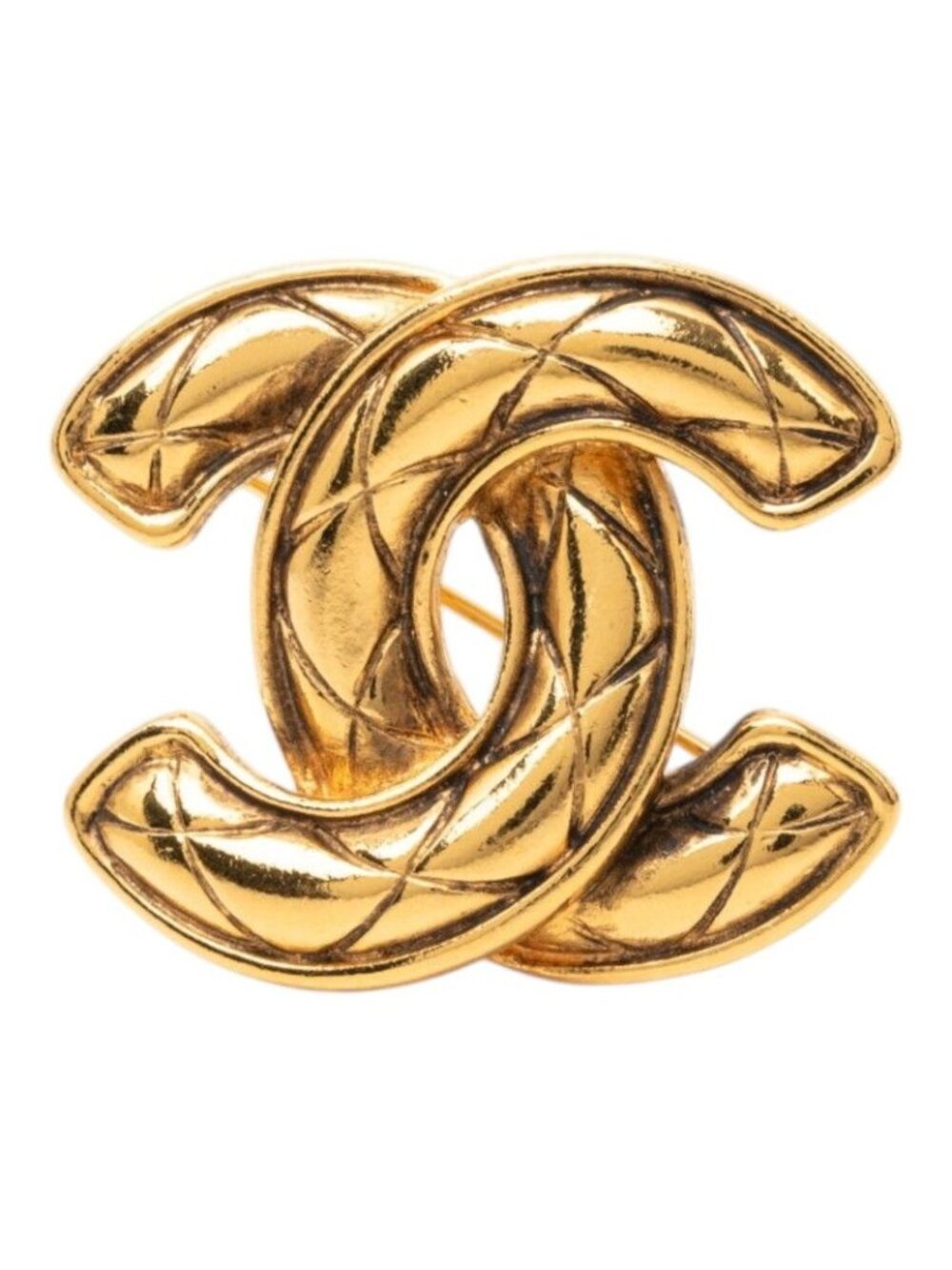 Chanel Quilted CC Logo Brooch Gold Plated